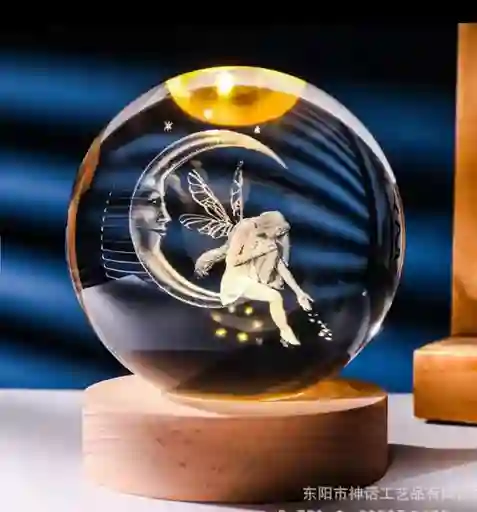 Lámpara De Bola De Cristal De Hadas De Luna 3d Con Base De Madera, Figura Grabada Con Láser, Decoración Del Hogar, Regalo De Luz Nocturna Para Mujeres, Pisapapeles De Esfera De Vidrio