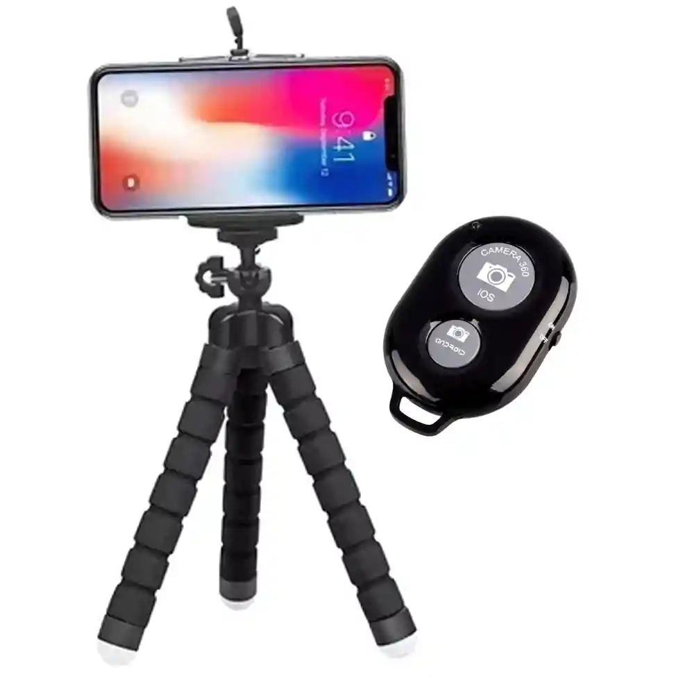 Combo Mini Tripode + Control Bluetooth Negro