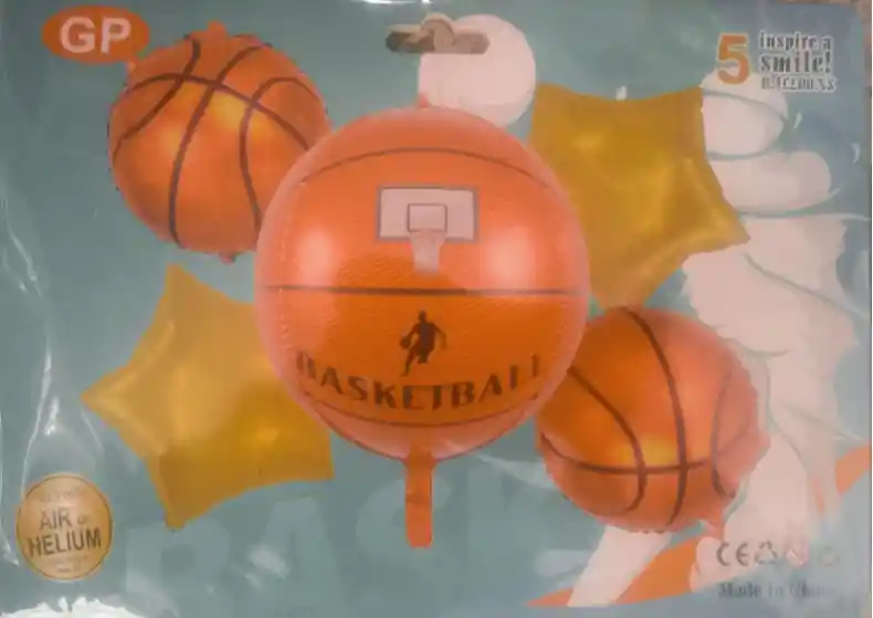 Set De 5 Bombas Diseño De Baloncesto,bascketball, Deportes Para Fiestas De Cumpleaños Y Piñatas.