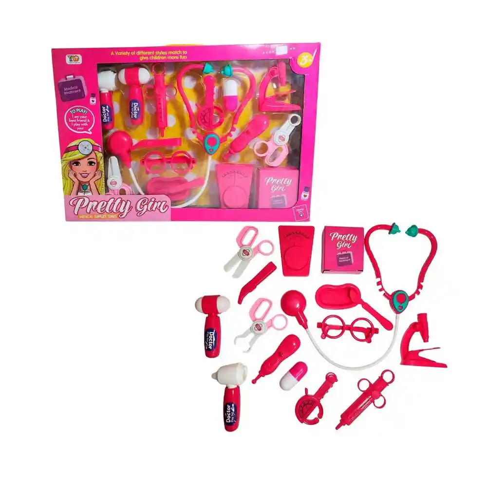 Set Kit Medico Doctora Juguete Utencilios Estetoscopio Niñas
