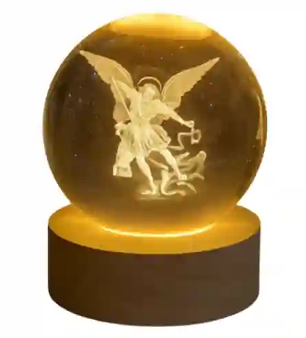 Lampara Esfera Bola De Cristal 3d Base De Madera A Rcangel San Miguel