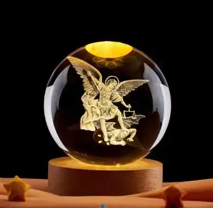 Lampara Esfera Bola De Cristal 3d Base De Madera A Rcangel San Miguel