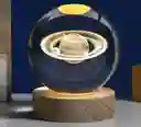 Lampara Esfera Bola De Cristal 3d Base De Madera Saturno