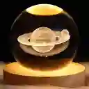 Lampara Esfera Bola De Cristal 3d Base De Madera Saturno