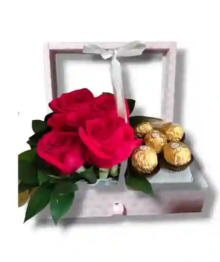 Caja De 5 Rosas 5 Chocolates Ferrero