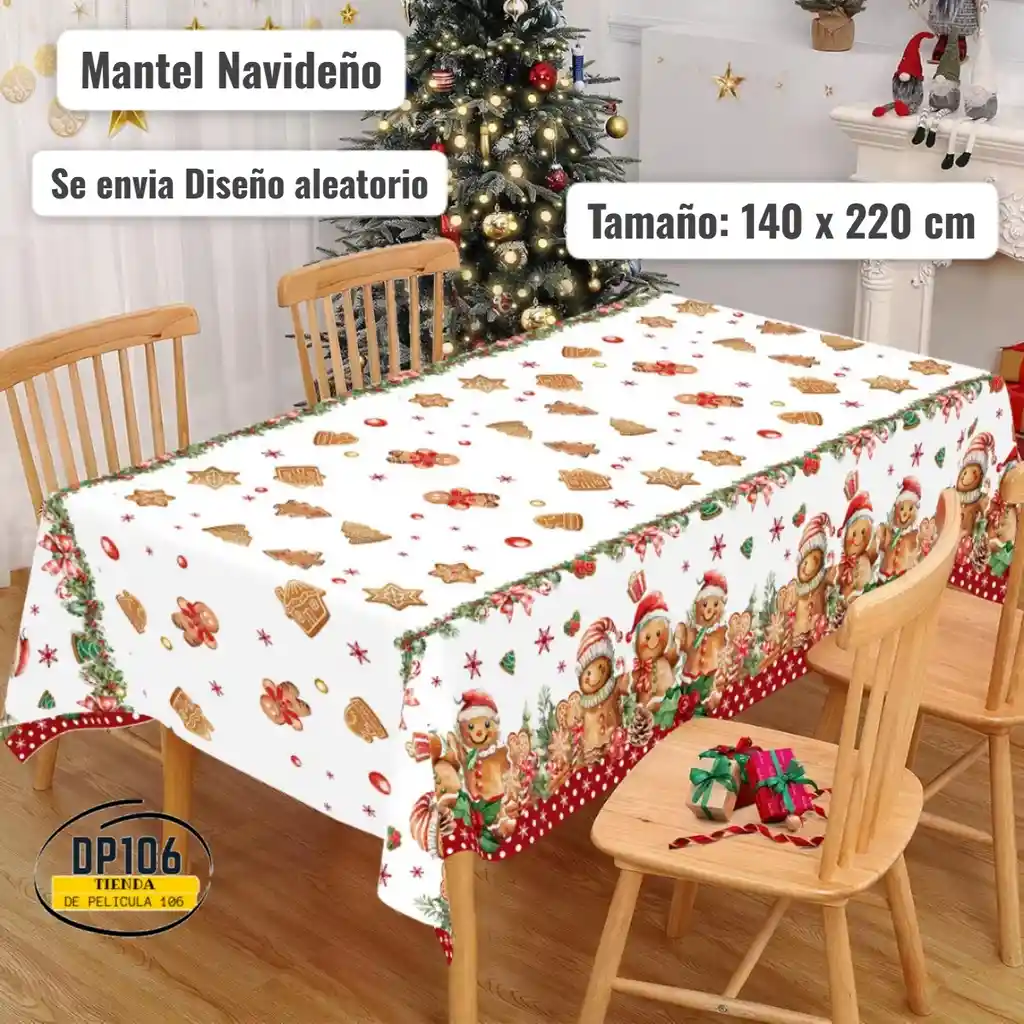 Mantel Rectangular De Navidad (140 X 220 Cm) Diseño Aleatorio De Nochebuena