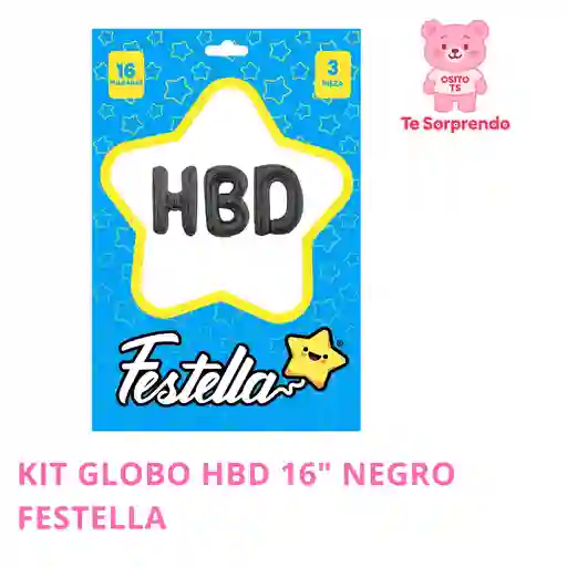 Kit Globo Hbd 16" Negro Festella
