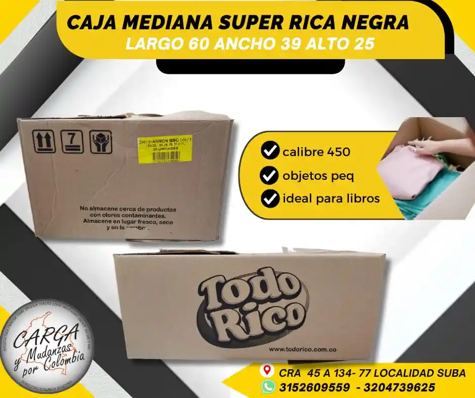 Caja De Carton Medina Super Rica Negra Largo 60 X Ancho 39 X Alto 25- Caja Para Mudanza Empaque Y Embalaje