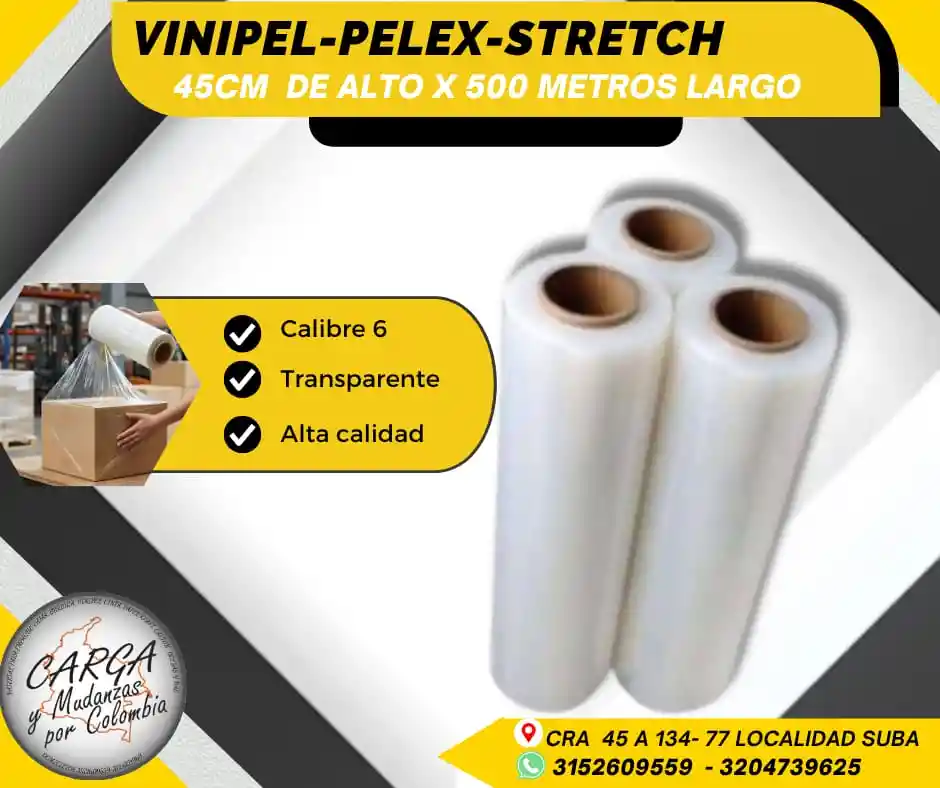 Vinipel-pelex Stretch Por Rollo De 45cm Alto X500m Largo -empaque Y Embalaje Para Mudanzas