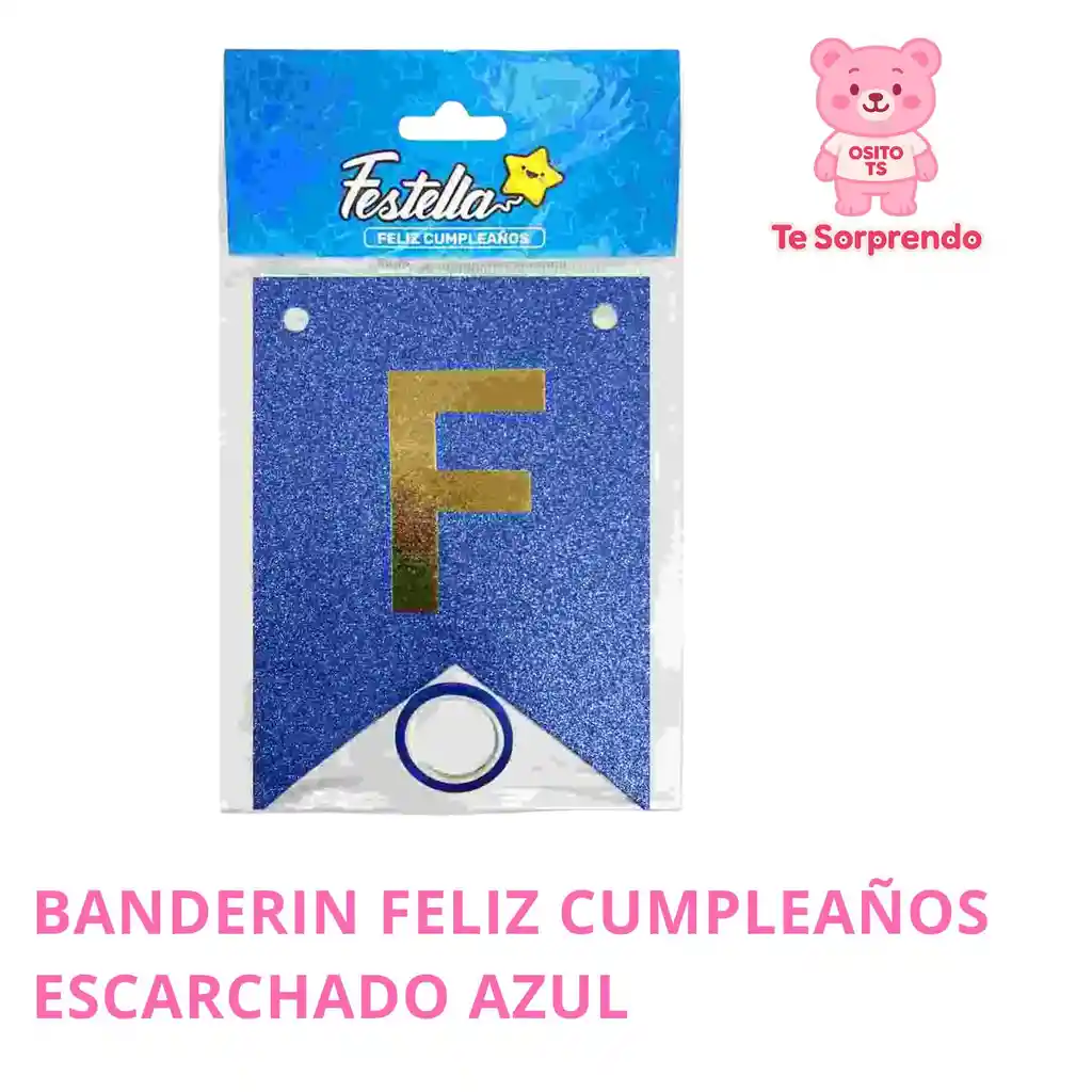 Banderin Feliz Cumpleaños Escarchado Azul