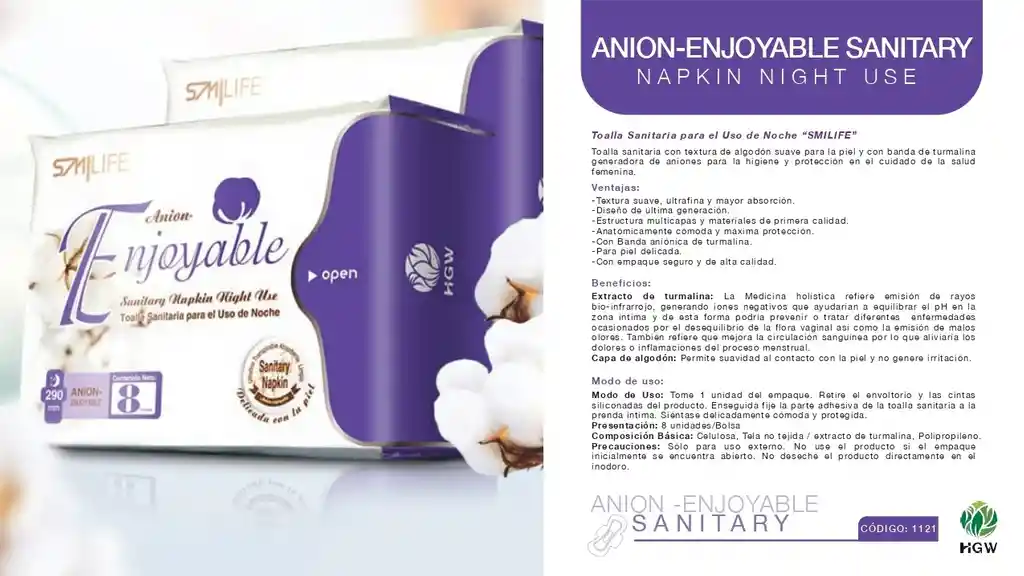 Toallas Sanitaria Con Aniones De Turmalina Noche