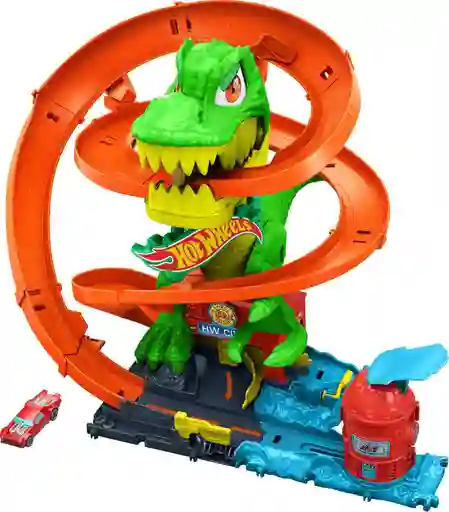 Pista Hot Wheels City Ataque Del T Rex Volcanico Batalla Azul Naranja