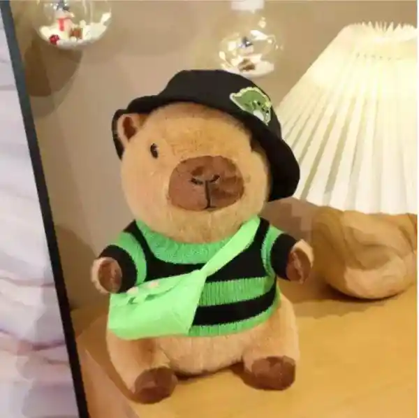 Peluche Capibara Con 9 Piezas De Ropa