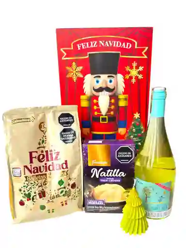 Ancheta Magia Y Felicidad Con Natilla, Vino Pinot Noir Y Galletas - Regalo De Navidad - Ancheta Regalo Familiar O Empresarial