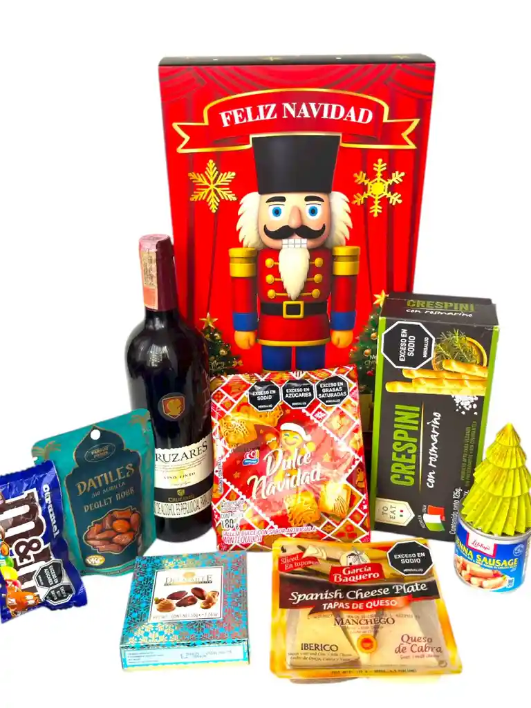 Ancheta Sabores Tradicionales De Navidad Con Vino Tinto, Galletas Y M&m - Regalo De Navidad - Ancheta Regalo Familiar O Empresarial