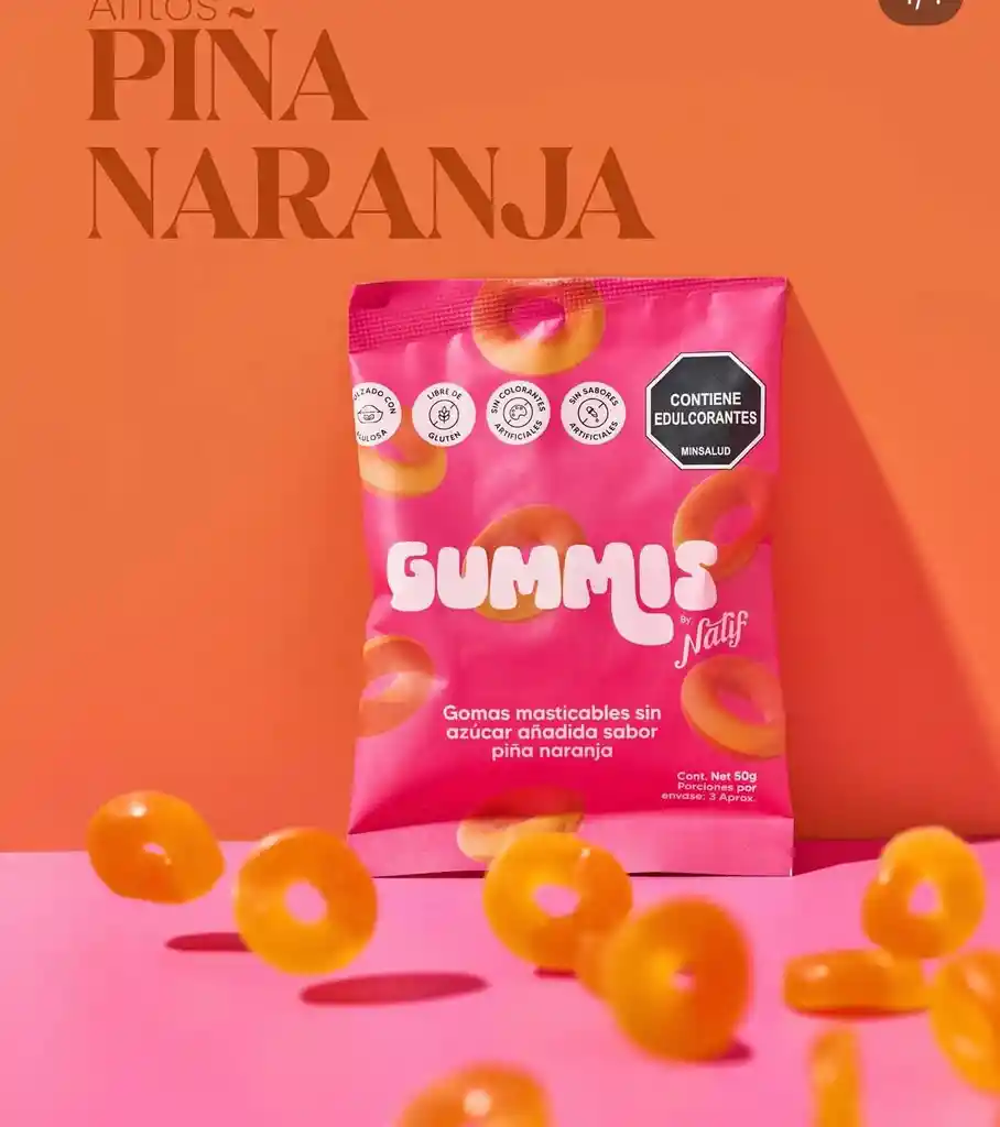 Natif Gummis Aros Sabor Piña Naranja 50g