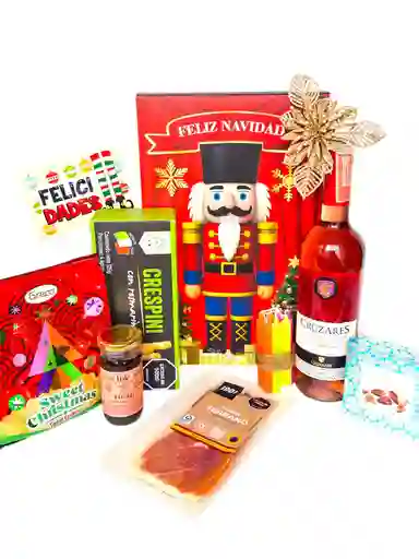 Ancheta Detalle Magico Con Chocolates, Jamon Serrano Y Vino - Regalo De Navidad - Ancheta Regalo Familiar O Empresarial