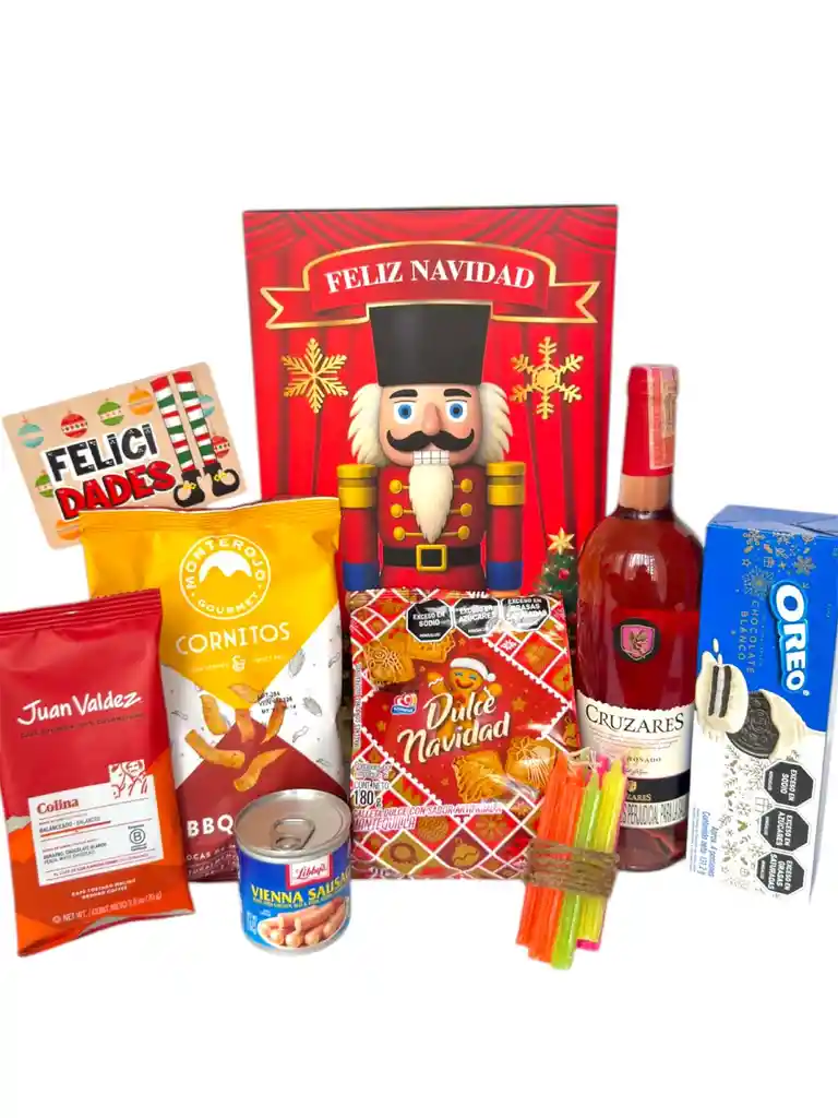 Ancheta Brillo En Familia Con Café, Galletas Y Vino - Regalo De Navidad - Ancheta Regalo Familiar O Empresarial