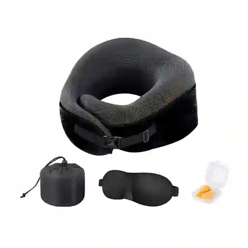 Almohada Cojin Cuello Para Viaje Cervical + Accesorios Negro