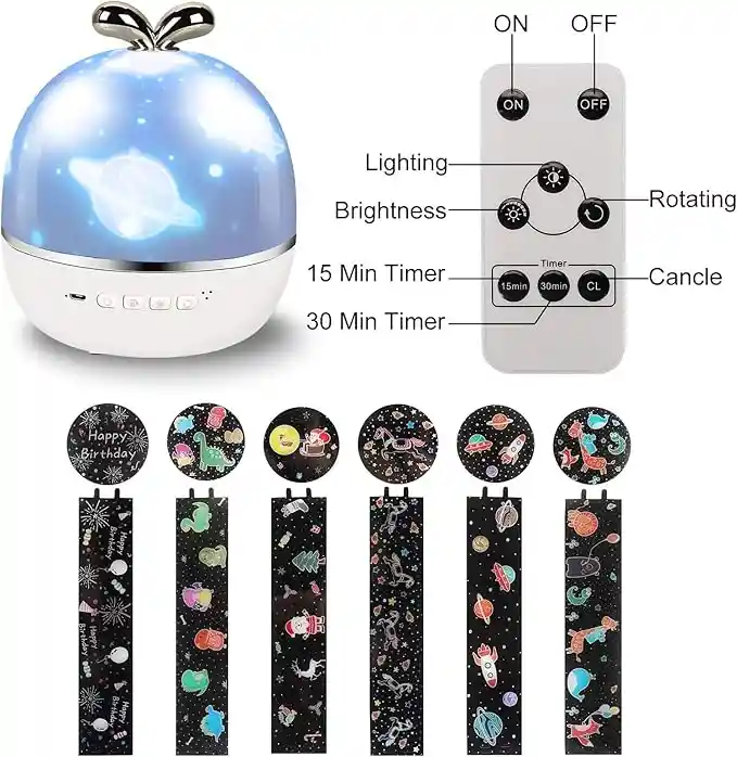 Lámpara De Proyección Rotativa 360° 6 Películas