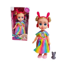 Muñeca Con Vestido Diadema + Mascota Juguete Niñas