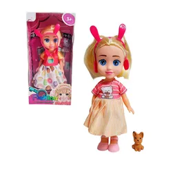 Muñeca Con Vestido Diadema + Mascota Juguete Niñas