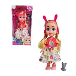 Muñeca Con Vestido Diadema + Mascota Juguete Niñas