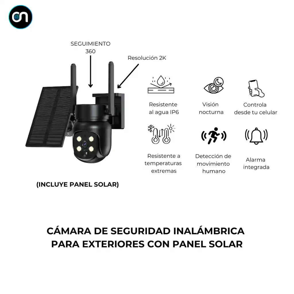 Cámara De Seguridad Inalámbrica 360° Con Panel Solar 2k Para Exteriores Visión Nocturna Sirena