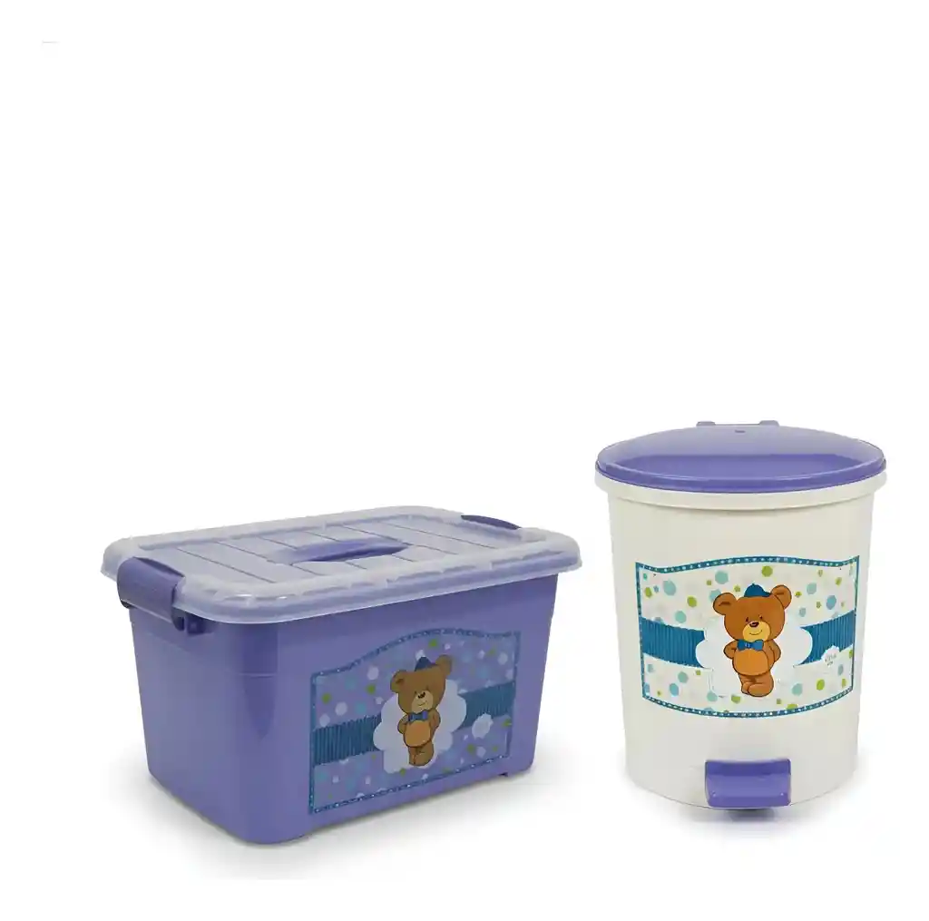 Caja Organizadora 10ltrs Y Papelera Bebé 7 Ltrs Orden Fácil Azul Lavanda Con Diseño Para Bebe