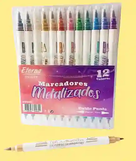 Marcadores Plumones Metalizados Doble Punta Lettering X 12