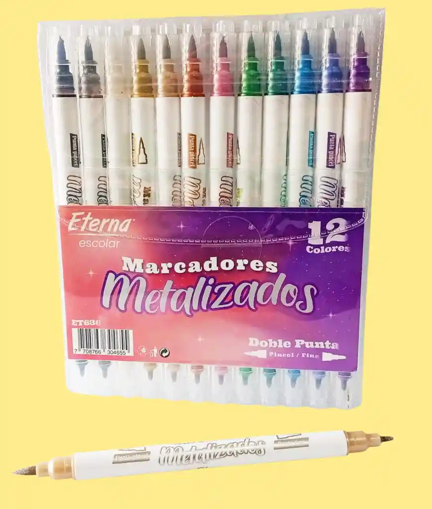 Marcadores Plumones Metalizados Doble Punta Lettering X 12