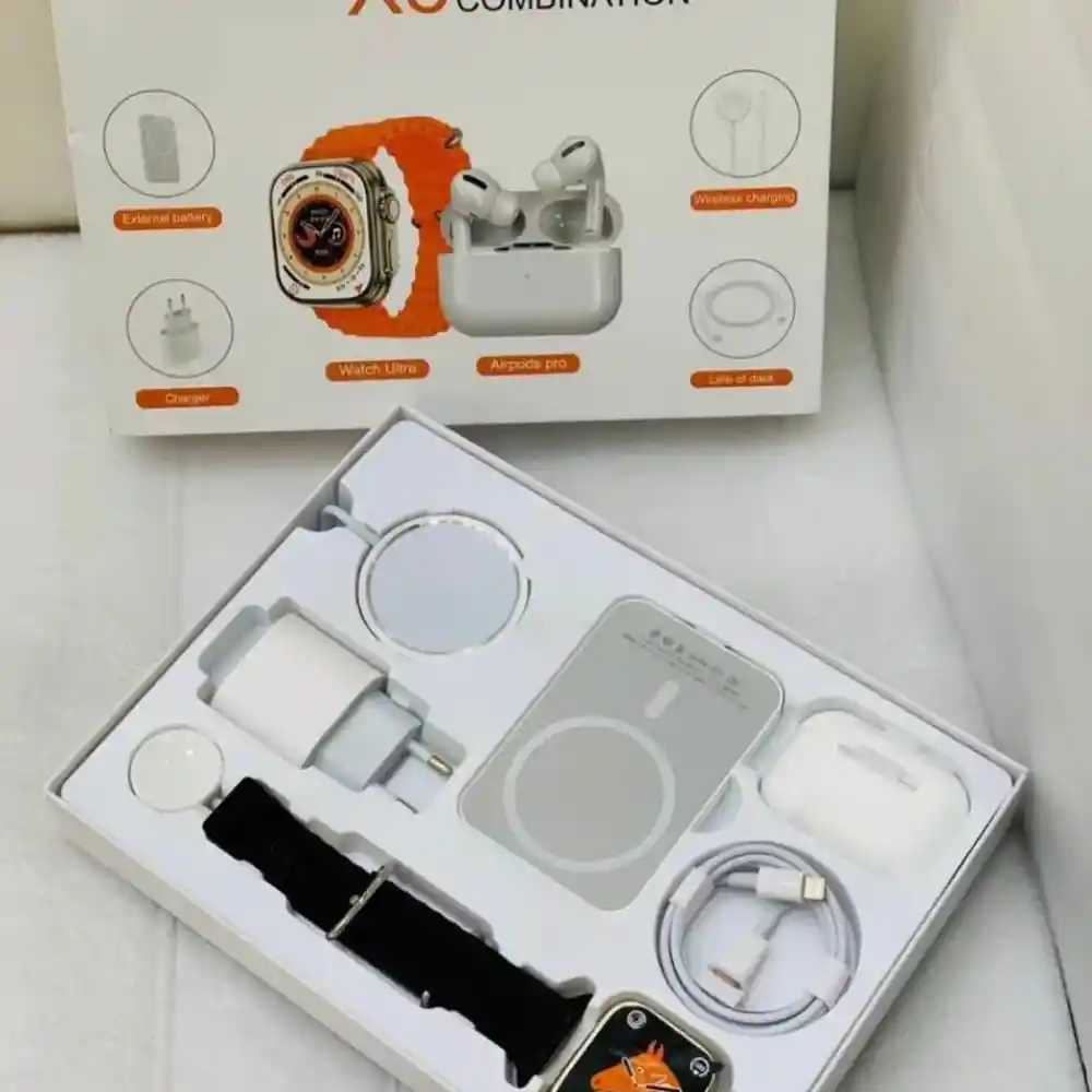 Combo Reloj Watch X8 Ultra + Audifonos In Ear + Power Bank Negro O Naranja