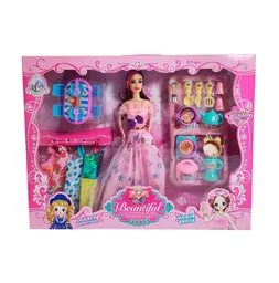 Muñeca Princesa Con Vestidos + Accesorios De Cocina Juguete