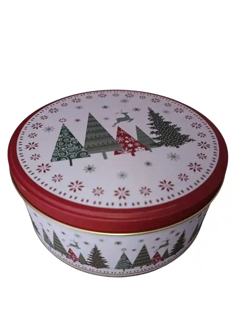 Caja De Regalo Metalica De Navidad Redonda