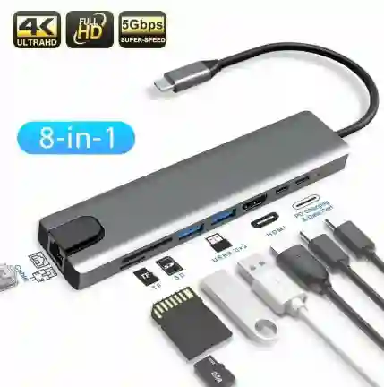 Adaptador Usb-c 8 En 1 Otg Lj-47 – Lectura Y Transferencia 480 Mbps