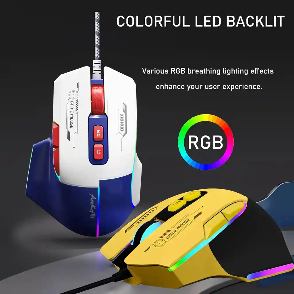 Mouse Gamer Rgb Ergonómico Con Cable Usb 7 Botones 7200 Dpi Blanco