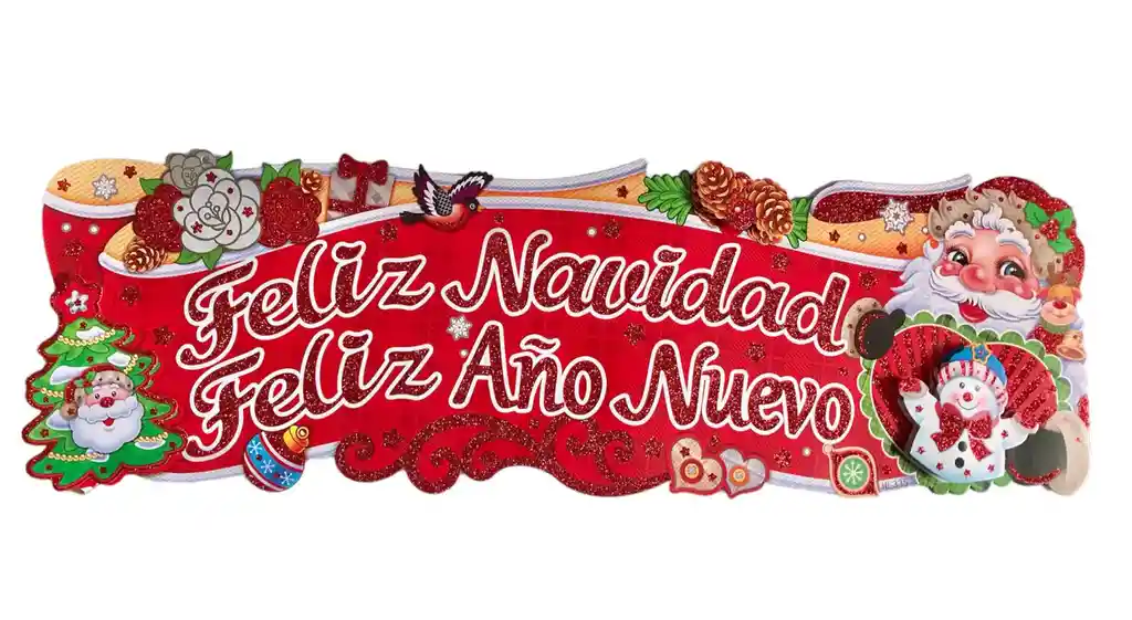 Letrero Banner 3d Feliz Navidad Y Feliz Año Escarchado 68 X 21 Cm