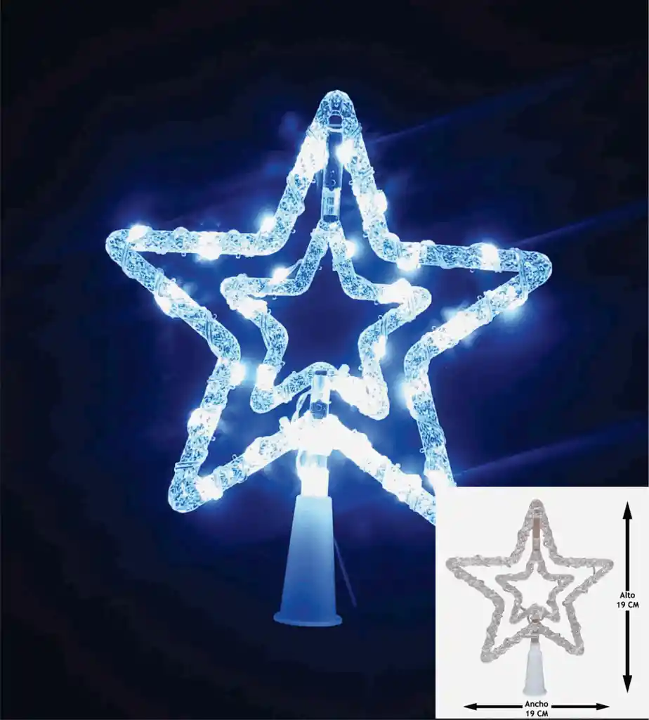 Navidad Estrella Punta De Arbol Doble Luz Blanca