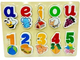Didactico De Madera Con Figuras Para Encajar Vocales Y Numeros