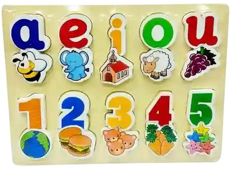 Didactico De Madera Con Figuras Para Encajar Vocales Y Numeros
