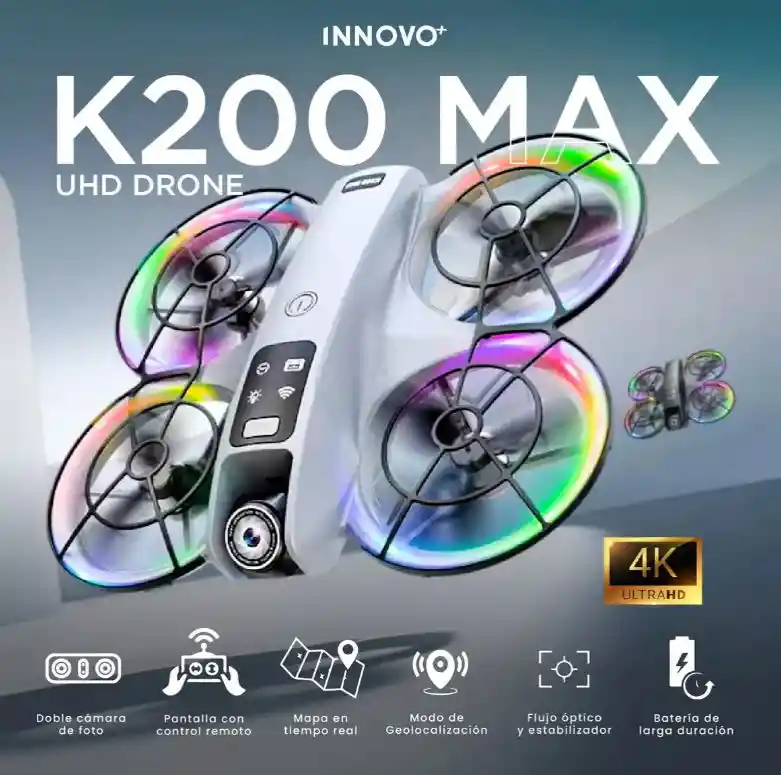 Drone K200 Max 4k Con Cámara Hd Control Con Pantalla Luces Rgb Estuche