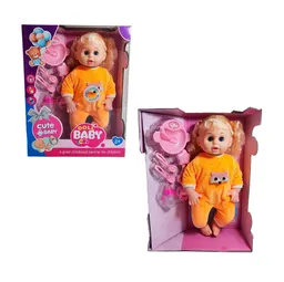 Muñeca Bebe Con Vestido Sonajero + Utencilios De Comida