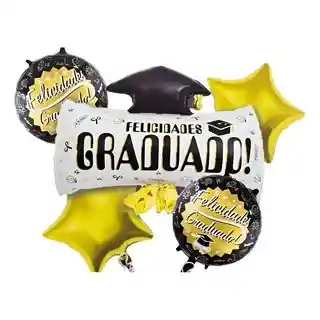 Bouquet 5 Piezas Globos Metalizados De Motivo Grado Graduado Party