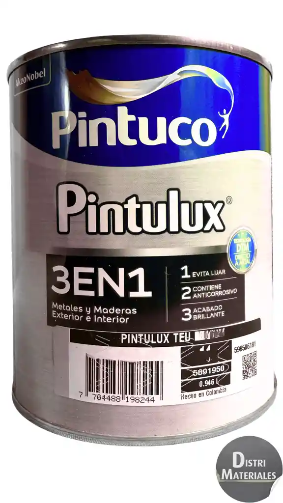 Pintura 3 En 1 Pintulux Negra X 1/4 Pintuco