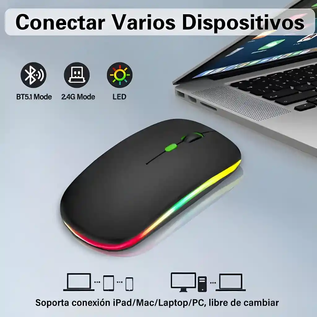Mouse Dual Inalámbrico Y Bluetooth Recargable Tipo C