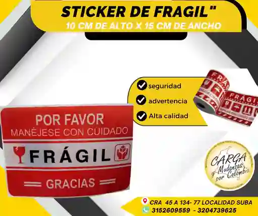 Stickers De Fragil O Delicado 10cm Alto X15cm Largo -empaque Y Embalaje Mudanza