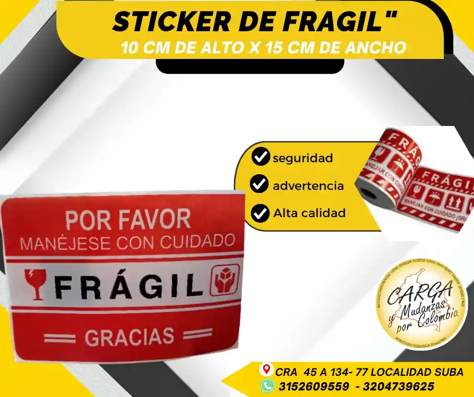 Stickers De Fragil O Delicado 10cm Alto X15cm Largo -empaque Y Embalaje Mudanza