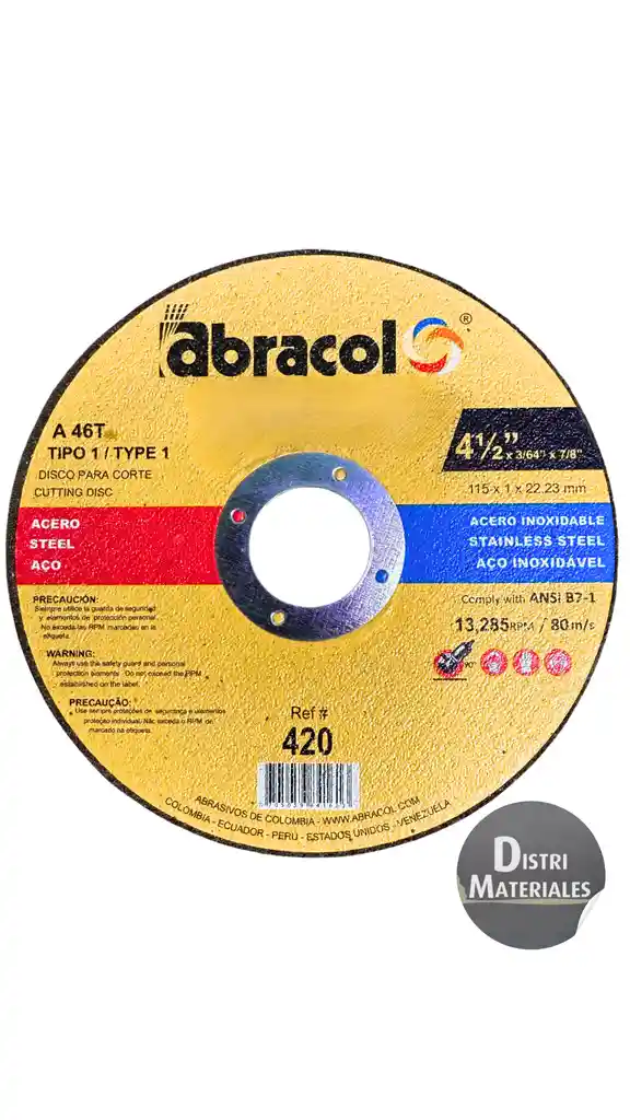 Disco Corte Metal 4 1/2" Abracol