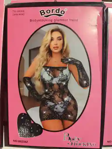 Vestido De Malla Abril Con Guantes Negro Brillantes Talla Única