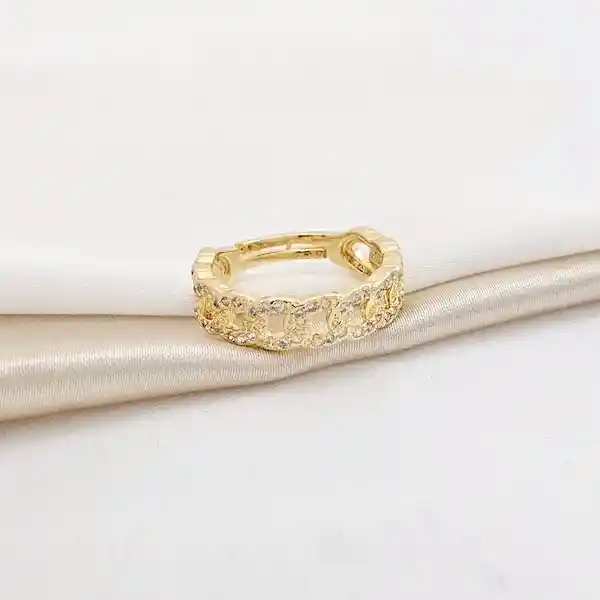 Anillo Cubano Premium Con Circones Dorado